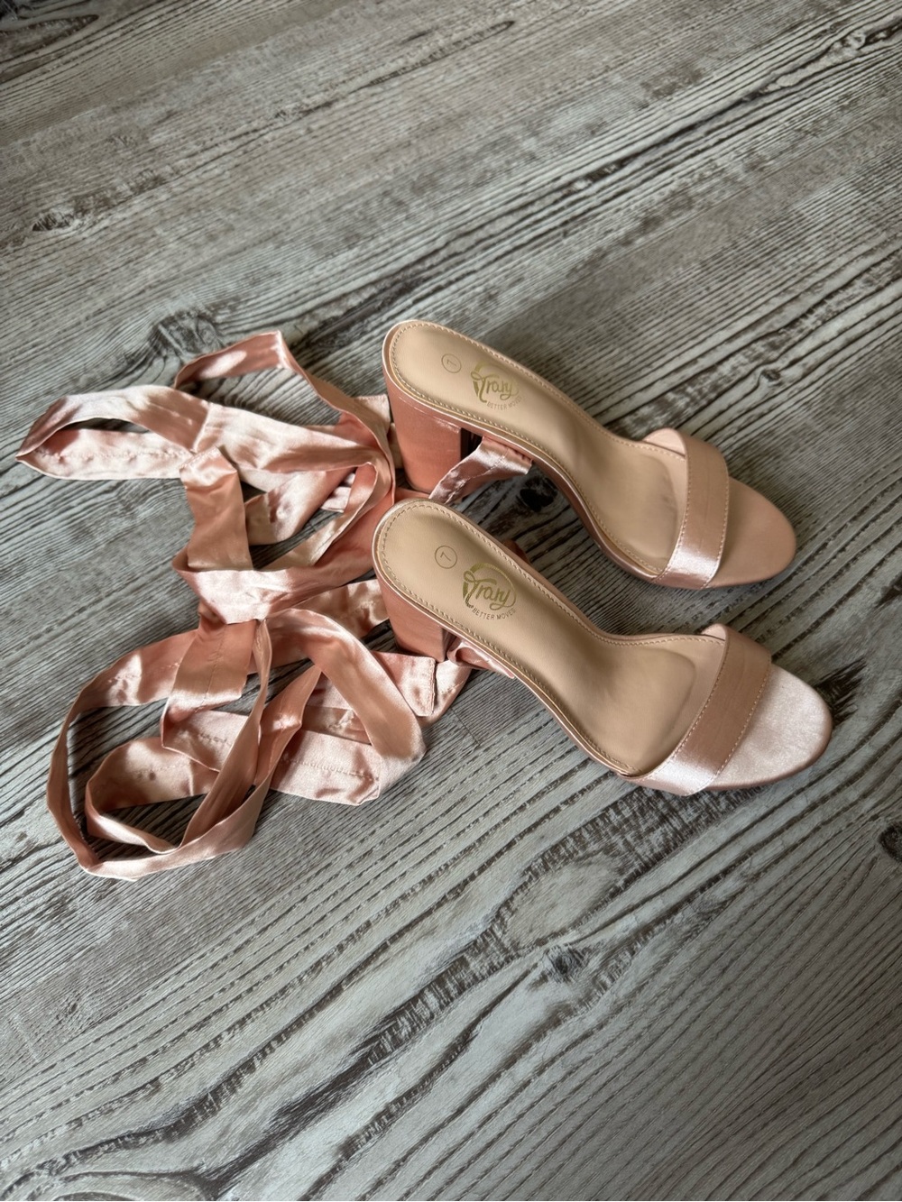 Trary Blush Pink Satin Wrap Block-Heel Sandals